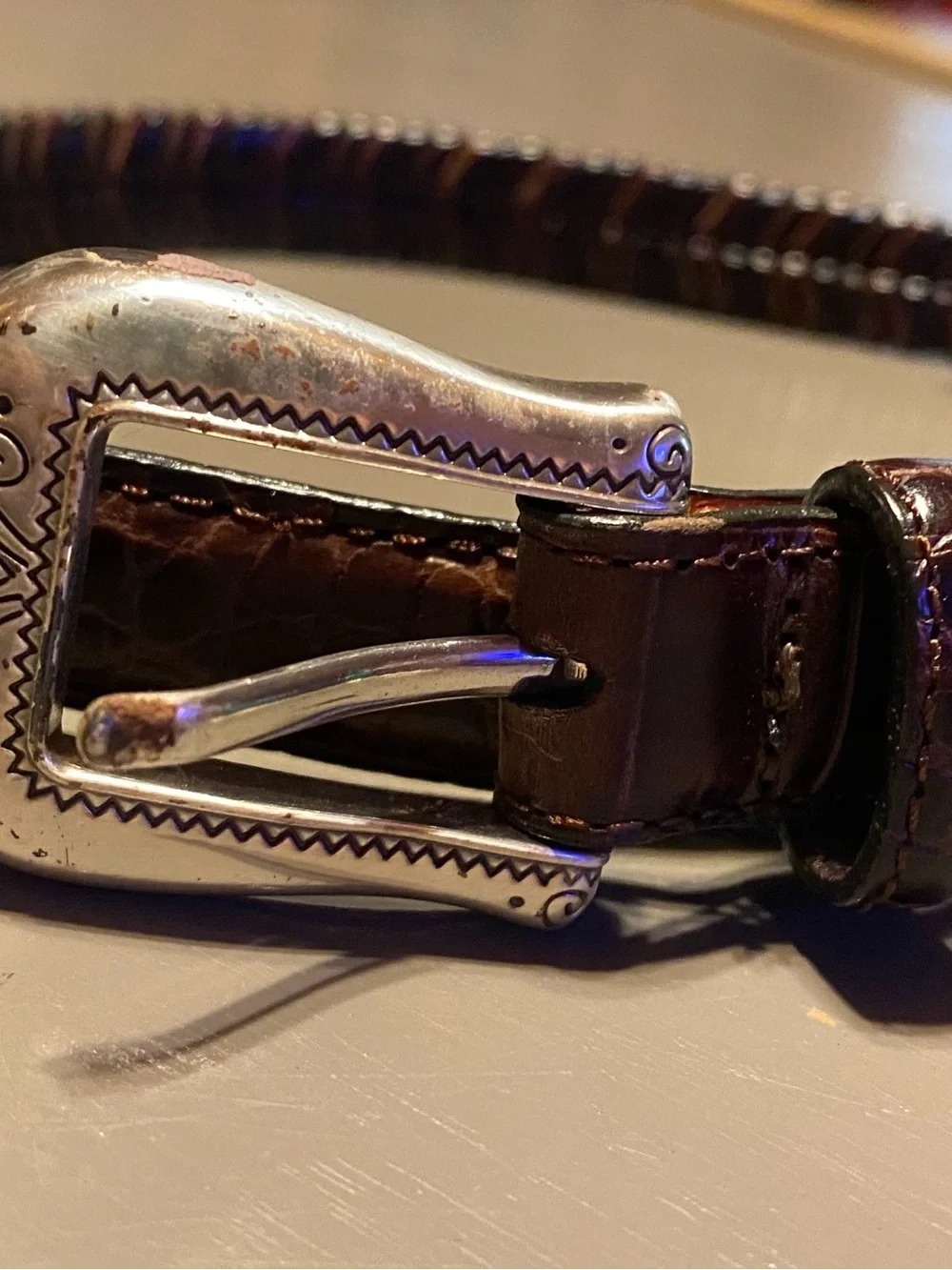 Brighton Brown Croc Embossed Leather Belt Size Small 28; 1/2”wide